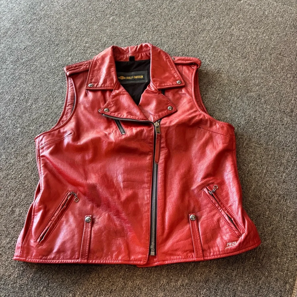 Harley-Davidson Red Leather Biker Vest - Picture 3 of 7